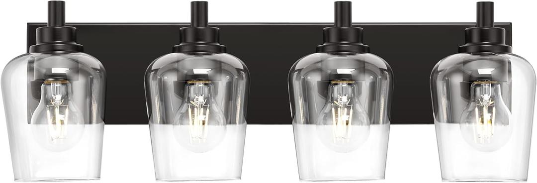Bathroom Light Fixtures, 4-Light Modern Vanity Light with Clear Glass Wine Glass-Shaped Shade, Vanity Lighting Fixtures Over Mirror, Matte Black, VL155-MB-4