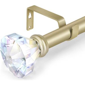 3/4 inch Single Window Curtain Rod with Diamond Acrylic Finial,66-120 inch, Champagne Gold