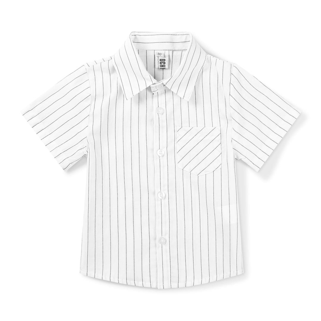 Boys Short Sleeve Button Down Oxford Striped Casual Dress Shirt Summer Tops White Tag 120CM - 4T