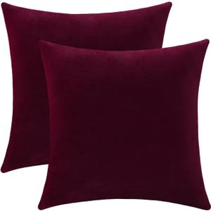 Jeneoo Set of 2 Comfy Soft Thick Velvet Throw Pillow Covers for Sofa Couch Decorative Solid Square Cushion Cases for Bedroom Car (16 x 16 Inches, Burgundy Red)