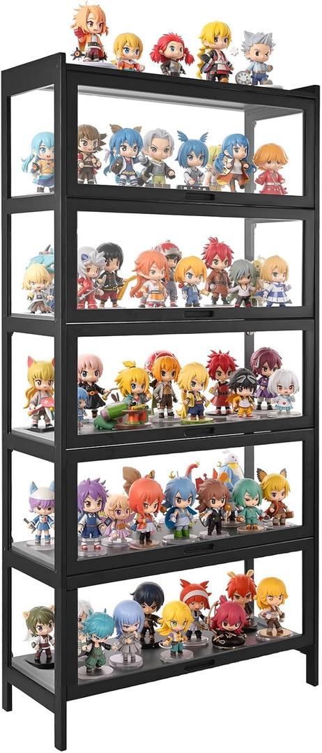 VEVOR Display Cabinet with Acrylic Doors, 68 in Tall 5-Tier Curio Cabinet, Natural Wooden Fame, Collectibles Toy Organizers Rack & Display Case, Bookshelf for Home, Office, Playroom, Living Room