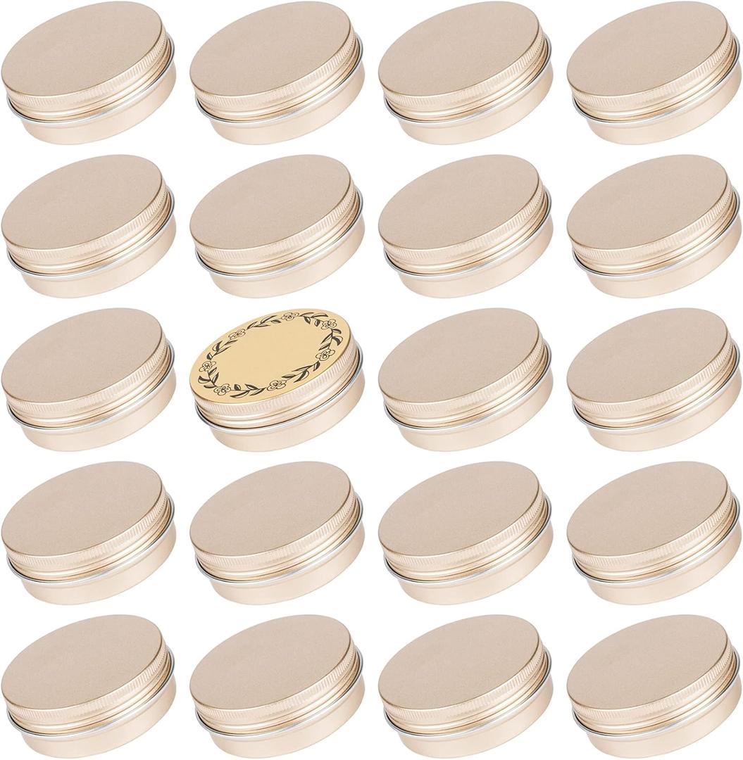 2 oz / 60ml Screw Top Aluminum Tin Jar with Screw Lid and Blank Labels - Pack of 23 (Champagne)