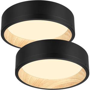 DAKASON 2Pack Black Ceiling Light Flush Mount, Modern LED Ceiling Light Fixture Dimmable with Metal Frame and Wood Painting, 12.5 25W 3/4/5000K CCT Selectable for Kitchen Hallway Dining Living Room