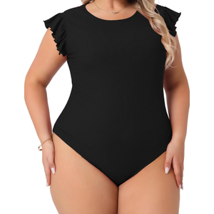 Bodysuits for Women Crew Neck Ruffle Sleeveless Tank Slim Fit Casual Basic Stretchy Body Suit Tops Large