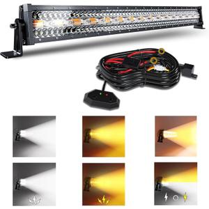 32 Inch 180W LED Light Bar White/Amber Flasing Strobe Light with Six Modes Driving Fog Lights Spot Flood Combo Beam Bumper Lights with Switch Wiring Harness for Offroad Truck 4WD SUV ATV UTV