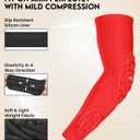 Compression Padded Arm Sleeves for Youth & Adults - Elbow & Forearm Support - Breathable Football Padded Sleeves (Red)