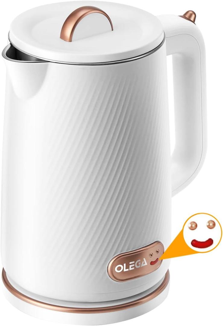 OLEGA Electric Kettle - 1500W Electric Tea Kettle 1.8L Stainless Steel Inner Electric Kettles for Boiling Water Auto Shut Off Boil-Dry Protection Electric Water Kettle for Coffee Tea, White