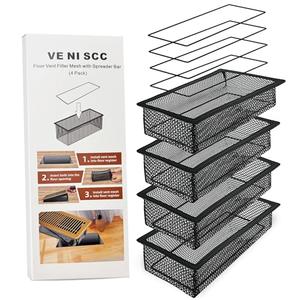 Pack of 4,  Floor Vent Screen Net 2''x12'', Air Vent Filter Mesh for Home Floor, Floor Register Cover Traps Catches Coin, Toys, Pet Food and Hair, Keeps Duct Cleaning - with Spreader Frame 