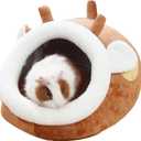 ABLAZEZAI Guinea Pig Bed with Mat, Hamster Soft Hideout House, Small Pet Animals Warm Nest Cage for Bunny Rabbit Sugar Glider Chinchilla Hedgehog (Deer, XL)