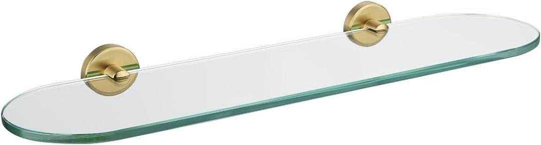 JQK Bathroom Glass Shelf Gold, Tempered Glass Shower Storage 20 by 5 inches, 304 Stainless Steel Brushed Gold Wall Mount, TGS121L20-BG