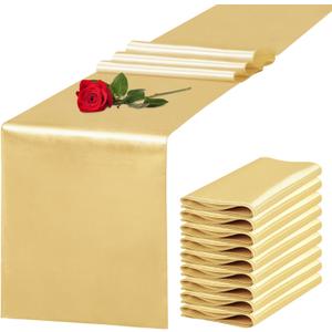 10 Pack Satin Table Runner 12 x 108 Inch Long Light Gold Silk Table Runner for Wedding Party Banquet Birthday Decoration