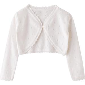 Girls Cardigan Sweater Toddler Bolero Shrug Baby Kids Long Sleeve Dress Up Button Closure Cropped Jacket Tops (11-12 Years, 2-white)