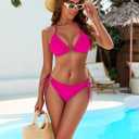 Women Two Piece Swimsuit Halter Triangle Hollow Out Bathing Suits Cheeky String Bikini Sets (Pink, S)