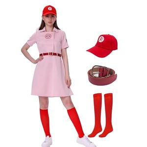 Rruonshully Women's Baseball League Costume Dottie Costume Pink Dress Halloween Cosplay Uniform Set Small