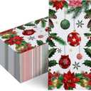 100 PCS Christmas Poinsettia Disposable Paper Napkins, Xmas Ball Pine Cone Bathroom Hand Towels Decorative Dinner Guest Napkin, Winter Holiday Kitchen Dinning Table Party Decor 8 x 4 Inches