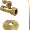 Kingston Brass KF53357TKF20 Toilet Supply Kit, 5/8" OD x 3/8" OD Comp Straight Valve, Brushed Brass