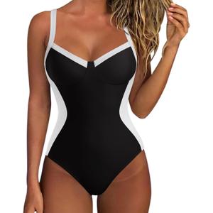 SUUKSESS Womens Tummy Control One Piece Swimsuit Sexy Crisscross Back Bathing Suit (Black, L)