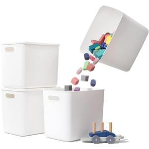 Yishyfier Plastic Storage Baskets Bins Boxes With Lids, Organizing Container White Storage Organizer Bins For Shelves Drawers Desktop Playroom Classroom Office, 4-Pack