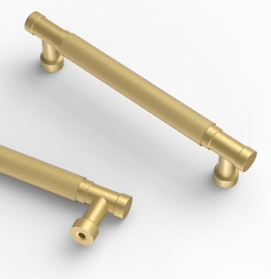 Asidrama 10 Pack 5 Inch(128mm) Brushed Gold Cabinet Pulls Knurled Kitchen Cabinet Handles, Cabinet Pulls Kitchen Cabinet Hardware for Cupboard Drawer Pulls (5" Hole Center)