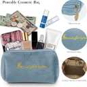 3 x Velvet Makeup Bag, Portable Zipper Make Up Pouch, Cute Small Cosmetic Bag, Flannel Toiletry Bag, Travel Storage Bag Gifts for Women Girls(Blue)