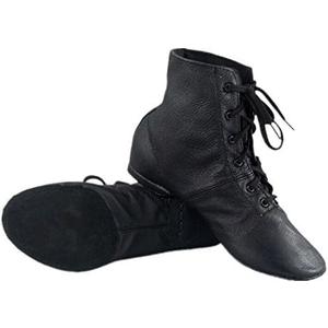 Cheapdancing Womens Leather Practice Dancing Shoes Jazz Boots Soft-Soled High Boots, Black (7.5)
