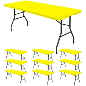 6 Pack Fitted Tablecloth for 8 Foot Rectangle Tables, Yellow Elastic Outdoor Picnic Table Cover, Washable Stretch Folding Table Cloths 8 ft for Camping Party Patio Kitchen Banquet, 30" W x 96" L