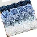 Ling's moment Artificial Flowers Fake Silk Roses Faux Foam Gardenia Combo for DIY Wedding Bouquets Centerpieces Arrangements Bridal Shower Party Home Decorations, Dusty Blue & Ivory, 23pcs