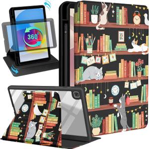 for Samsung Galaxy Tab A7 Lite Case 8.7 Inch Folio Cover with Pencil Holder Women Kids Cute Girls Girly Kawaii Cartoon Cat Unique Design Rotating Stand for Samsung Tablet A7 Lite Cases