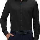 Alimens & Gentle Mens Dress Shirts 4-Way Stretch Long Sleeve Collared Casual Solid Wedding Dating Button Down Shirt (Medium, Black)