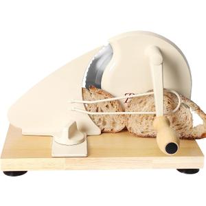 Brvclon Manual Bread Slicer for Homemade Sourdough,Adjustable Thickness,Hand Crank Bread Slicer with Stainless Steel Blade, Aluminum Alloy Frame & Solid Wood Base with Natural Wood Veneer Finish