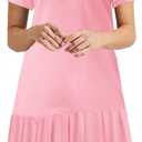 Alaster Queen Womens 2025 Summer T Shirt Pleated Dress Short Sleeve Casual Swing Tunic Dress with Pockets (Pink)