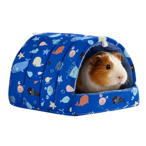 Cozy Cotton Tent for Small Animals - Guinea Pig Hideout, Hamster Bed, Portable House for Chinchillas, Rats, Hedgehogs (6.8"x7.4") (Blue)