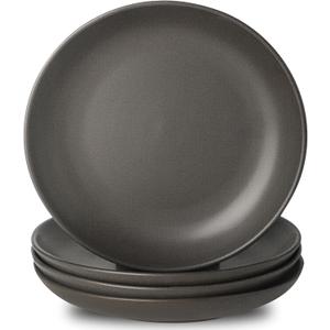 Stoneware Dinner Plates, 10 Inch Serving Dishes Set of 4 for Kitchen, Ceramic Dinnerware Dishes for Steak, Pancakes, Scratch Resistant Plate Set, Microwave & Dishwasher Safe, Matte Black