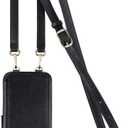 Crossbody Zipper Wallet Phone Case for iPhone 14 Pro Max, Premium Vegan Leather RFID Blocking Card Slot Holder Case with Removable Crossbody/Wrist Strap-Black