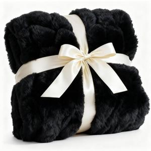 Fluffy Throw Bubble Blanket Twin Size - Faux Fur Throw for Couch or Bed - Plush Soft Extra Thick Faux Fur Rabbit Blanket - Comfy, Warm & Breathable - Luxury Minky Tie Dye Bedding - 60" x 80", Black