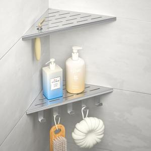 10 Corner Shower Shelf, 304 Stainless Steel Shelves for Bathroom, Grout in Shelf with Hooks for Tiled Wall (Polished)