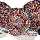 20 Pieces Dinnerware Sets, Boho Large Serving Bowls and Plates Chip Dip Serving Platter Set, Porcelain Dishes Set for 4, Buffet Dinnerware, Bohemian Style Dining Ware Service for 4, Vibrant Blue