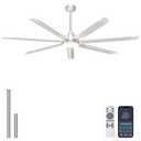 Ohniyou 72'' Large Ceiling Fan with Lights, High CFM Industrial Ceiling Fan with Remote/APP, 7 Aluminum Blades, Dimmable, for Outdoor Patio, Shop, Garage, Silver, 72 Inch, With Light