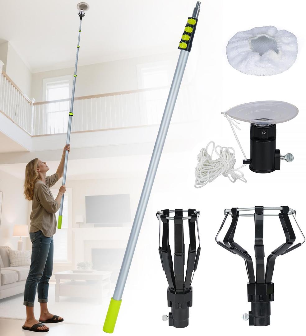 Light Bulb Changer Pole Kit 3 FT to 20 FT Telescoping Extension Pole with 2 Baskets and Suction Cup Lightbulb Changing for High Ceilings and Recessed Lights Removal Tool