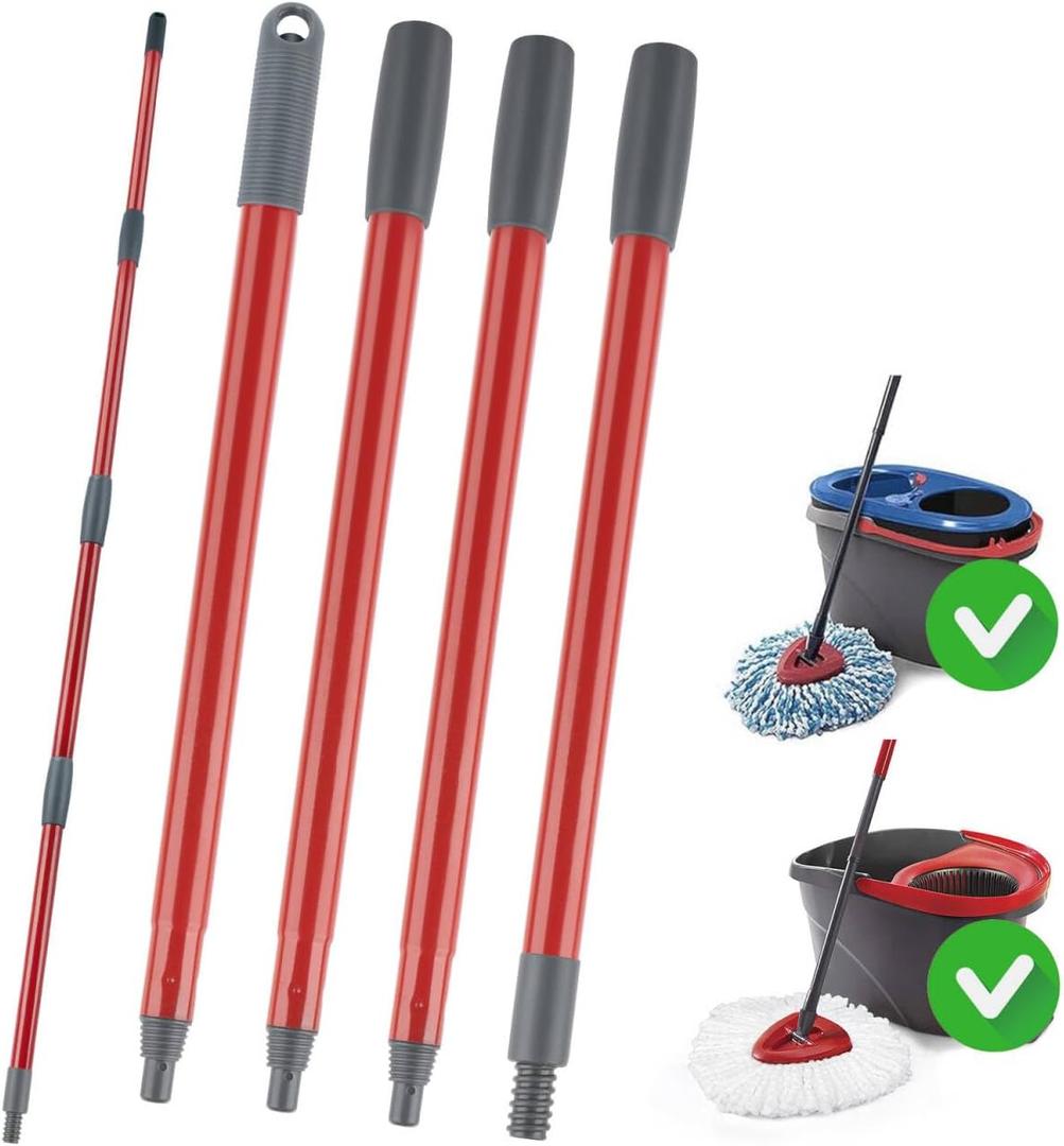 Spin Mop Replacement Handle Compatible with O-Cedar Spin Mop & Bucket System, 4-Section 30" to 58" Mops Handle Replacement Stick for Floor Cleaning, Mops Head & Base not Include (American Threaded Joint)