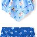 Disney Frozen Elsa Stitch Moana Toddler Girls Two Pieces Ruffle Strap Bikini Top and Bottom Set Beach Swimsuit (Blue)