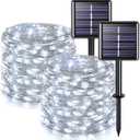 JMEXSUSS 2 Pack Solar String Lights Outdoor Waterproof, Each 33FT 100 LED Solar Fairy Lights Outdoor, 8 Modes White Christmas Light for Outside Yard Tree Patio Garden Wedding Christmas Decorations White