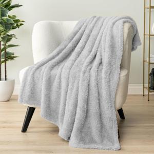 PAVILIA Sherpa Throw Blanket for Couch Sofa, Light Grey Fluffy Warm Plush Blanket for Bed, Cozy Super Soft Lightweight Throw, Fuzzy Decorative Blanket, All Season Home, 50x60