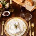 Nervure 350PCS Ivory Plastic Plates - Ivory Gold Plastic Dinnerware Sets for 50 Guests - 100 Gold Disposable Plates, 50 Pre Rolled Silverware Sets, 50 Cups Perfect for Wedding & Party & Mothers Day