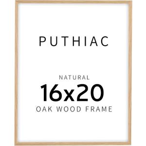 puthiac 16x20 Solid Oak Wood Picture Frame, Fits 12x16 with Mat or 16x20 Without Mat, Wall Display Only, Vertical or Horizontal, Plexi Front, 1 Pack, Natural Oak