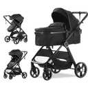 Trenana 2 in 1 Baby Stroller - High Landscape Infant Stroller with Reversible Bassinet, Adjustable Backrest & Canopy, Foldable Aluminum Alloy Anti-Shock for Newborns (Black)