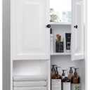 HAIOOU Bathroom Wall Cabinet with Motion Sensor LED Light, Wooden Medicine Cabinet Wall Mounted Cupboard, Over Toilet Storage Cabinet with Buffering Hinges and Adjustable Shelf - Modern White (23.6" W x 8.2" D x 29.5" H)