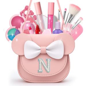 Non Toxic Makeup for Little Girls,Safe Kids Real Makeup Sets for Girls Age 3-8 with Initial N Bag,Play Make Up Kit for Girl Easter Baskets Christmas Birthday Gift Ideas