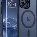 SUPFINE Magnetic for iPhone 15 Pro Case with Screen Protector (Compatible with MagSafe) (Military Grade Drop Protection) Translucent Matte Shockproof Phone Cover,Dark Blue