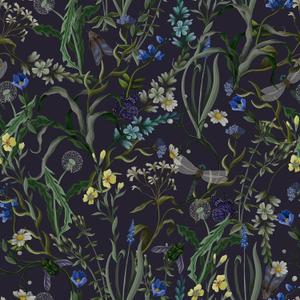 CRE8TIVE 24"x118" Wildflowers Floral Peel and Stick Wallpaper Dandelion Dragonfly Butterfly Wallpaper Removable Self Adhesive Dark Blue Contact Paper for Bedroom Bathroom Living Room Dressers Shelves